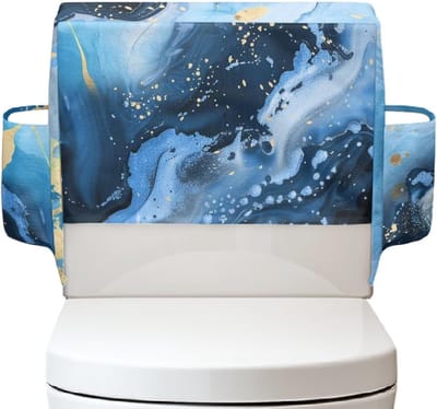 Toilettank Hoes - Decoratieve Bekleding - Badkamer Organisatie - Met Zijvakken - 37x17x31 cm - Blauw Marmer
