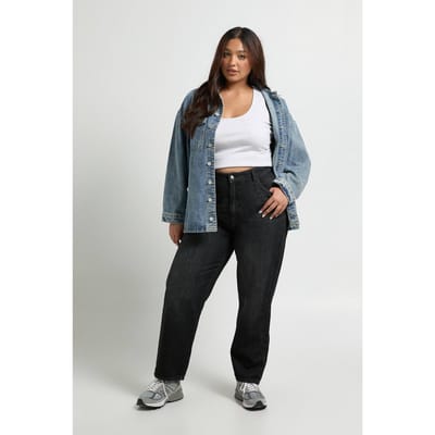 boohoo Dames Plus Basics Hoge Taille Mom Jeans | Washed Black | Maat: 16/30L
