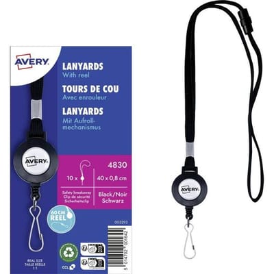 Avery Zweckform lanyard met jojo-mechanisme 8 x 400 mm, zwart, met karabijnhaak, 10 stuks