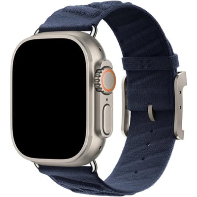 123watches bandje Averro - nylon - middernachtblauw - 38 · 40 · 41 & 42 mm - Geschikt voor Apple Watch series 1/2/3/4/5/6/7/8/9/10/11/12/SE/SE2/SE3