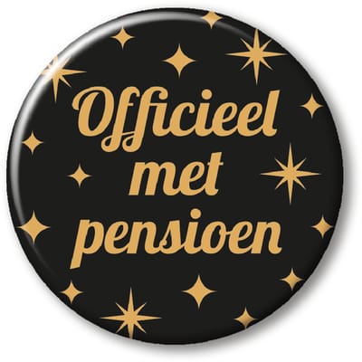 Q2P - Pensioen Rozet - Pensioen Versiering - Zwart & Goud - Feest - Buttons - Rosette
