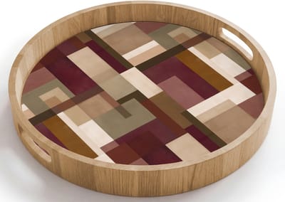 Dienblad rond 40x40 cm - Schootdienblad hout - Modern - Geometrie - Kleurrijk - Borrelplank rechthoek - Plateau houten dienbladen
