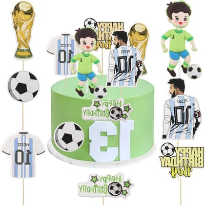 Feestelijke 7-delige Voetbal Taartdecoratie voor Verjaardagsfeestjes van Kinderen met Sportthema
