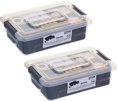 5Five Opslag sorteerbox - 2x - 4 vakjes indeling - 22 x 15 x 7 cm - kunststof - opbergdoos - 1500 ml