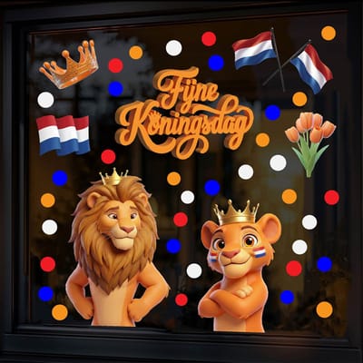 Raamstickers Koningsdag herbruikbaar – Small formaat - Raamdecoratie Koningsdag