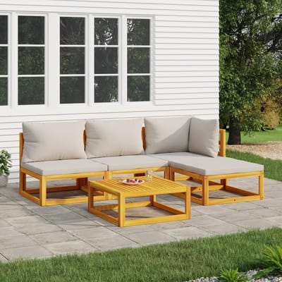 vidaXL - 5-delige - Loungeset - met - lichtgrijze - kussens - massief - hout