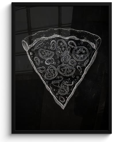 Poster in lijst - Fotolijst 60x80 cm - Posters - Pizzapunt - Toppings - Krijttekening - Posterlijst zwart - Decoratie - Wanddecoratie woonkamer - Muurdecoratie slaapkamer