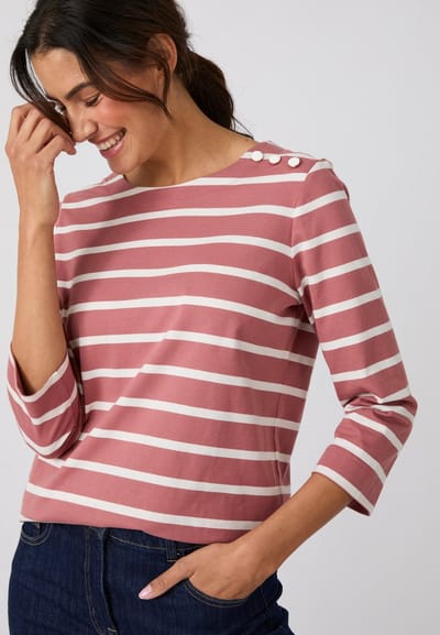 Damart - Gestreept T-shirt van zuiver katoen - Dames - Roze - XS