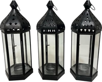 Home Society - Set/3 - Hang/Kandelaren - Oosters - Shaszi - Zwart - Metaal/Glas