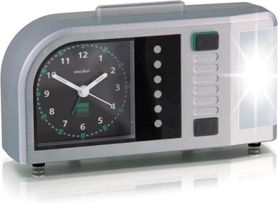 Lichtwekker Analoog - Flash Alarm - Rustig Wakker Worden - Verstelbaar Geluid & Licht - 17.5 cm Breed - Zilver Zwart