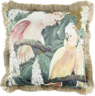 Sierkussen - Fluweel Kaketoes Gouden Franjes - Multicolor - 45 Cm X 45 Cm