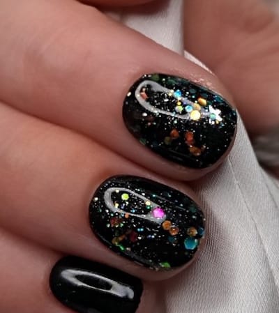 Press on Nails - Zwart Glitter Blauw - Plaknagels Feestdagen - XS Kort Naturel Nageltips - SD Press on Nails - Nagelset B-38