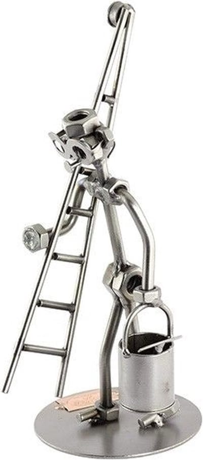 sculptuur glazenwasser met ladder beroepen beeldje - metaal 20x17x9 relatiegeschenken