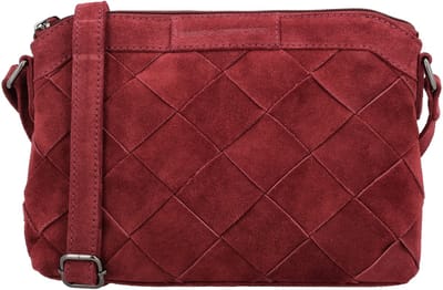 Hide & Stitches Acadia Crossbodytas - Suède - Gevlochten - Schoudertas - Verstelbaar - Dames Tas - Leren Dames Tas - Bordeaux rood