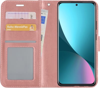 Hoesje - Met Pasjeshouder - Geschikt voor Xiaomi 12X - Luxe Bookcase Portemonee - Flip Case - Kunstleer Book Case - Flipcase - Book Cover - Walletcase - Portemonneehoes - Rosé goud