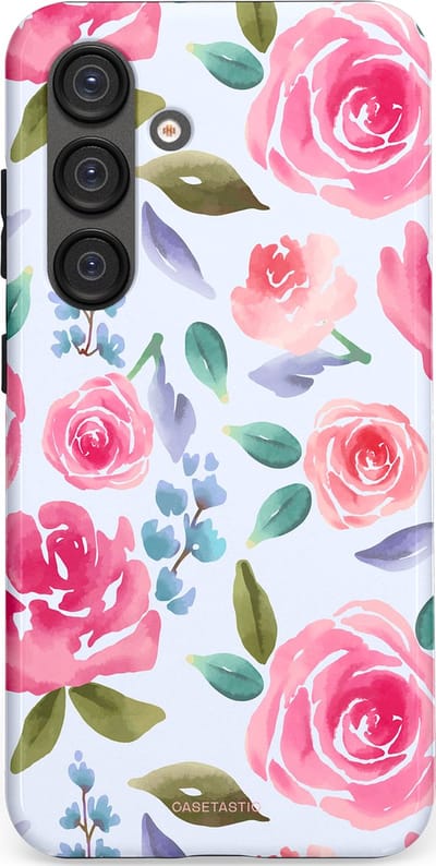 Casetastic hoesje geschikt voor Samsung Galaxy S25 - Dubbellaagse bescherming - Aquarel Bloemendroom - Fashion Case - Lichtblauw Lichtroze