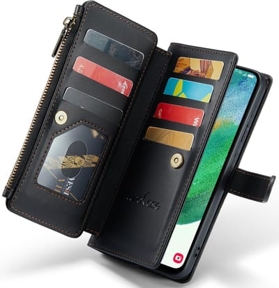 Hoesje geschikt voor Samsung Galaxy S21 FE - ZipCase Book Cover Case Leer Obsidiaan Zwart