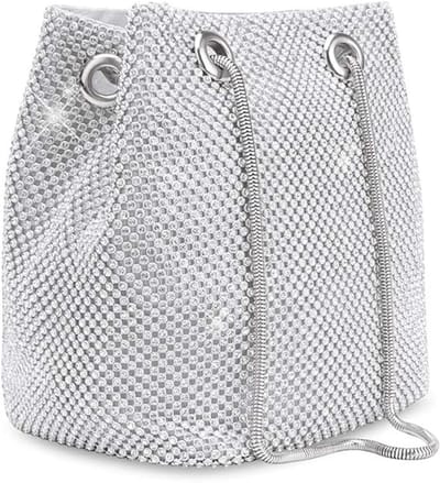 Dames Avondtas Met Strass - Handtas - Upgrade Editie - 15x11x14cm (5.9x4.3x5.5") - Met Veilige Sluiting - Feest/Trouw/Afspraakje - Incl. Binnenvak - Zilver