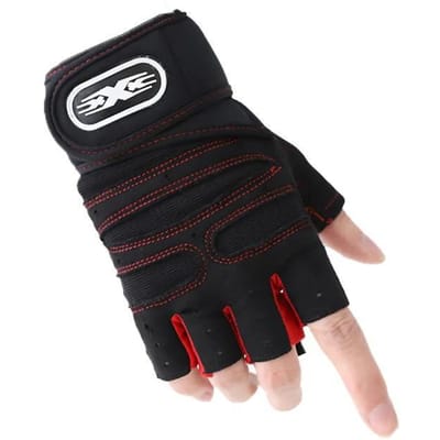 Gants de sport d'extérieur pour hommes et femmes, protège-poignets, fitness, gym, cyclisme, randonnée, boxe, exercice, entraînement, poignet long, sans doigts M rouge