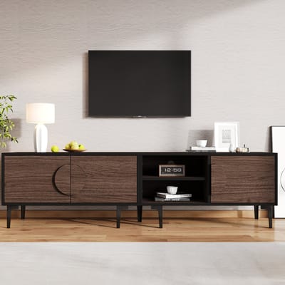 Lowboard - 180x35x49 cm - Voor 80 Inch TV - 2 Kasten en Open Vakken - Donker Walnoot