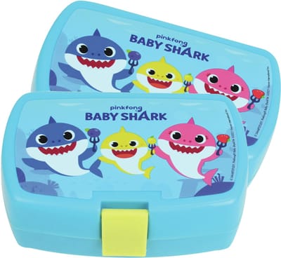 Baby Shark broodtrommel - 3x stuks - 16 x 11 cm - kunststof - lunchtrommel - lunchbox - Lunchdoos kinderen