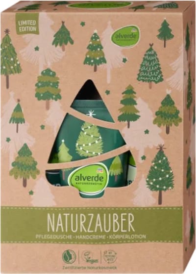 Kerst Geschenkset Beauty | Natuurschoon - Set van 3 | Alverde Naturkosmetik Douchegel - Handcrème - Bodylotion | Kerstcadeau Beauty - Cadeauverpakking - Kerstgeschenk Verzorgingsproducten