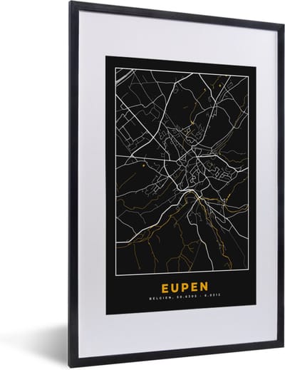 Fotolijst incl. Poster - Stadskaart - Eupen - Plattegrond - Kaart - Goud - 40x60 cm - Posterlijst