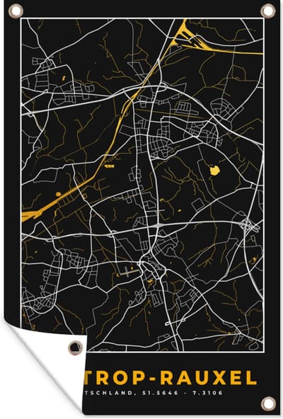 Muurdecoratie Castrop Rauxel – Stadskaart – Gold – Plattegrond – Stadskaart – Kaart - Duitsland - 120x180 cm - Tuinposter - Tuindoek