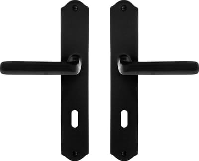 Deurkruk op schild - Smeedijzer zwart - Gietijzer - GPF - GPF6235.60 smeedijzer zwarte Deurklink Ilo op BB72, 238x41x4mm