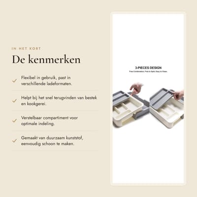 Dailygoods- Bestekopbergvak Uitbreidbaar - Verstelbaar Compartiment - Organizer - Opbergrek - Opruimen - Geschikt voor Lepels en Kookgerei - Bestekorganizer