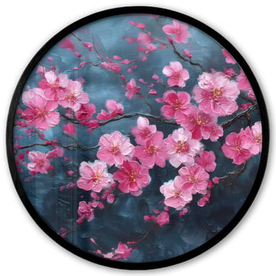 Poster in lijst Rond - Fotolijst 40x40 cm - Posters - Bloem - Bloesems - Roze - Abstract - Ronde posterlijst zwart - Decoratie - Wanddecoratie woonkamer - Muurdecoratie slaapkamer