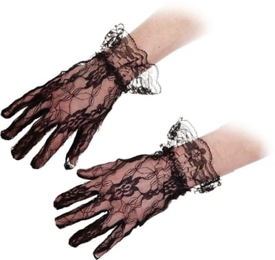 Cottelli Collection - Vingerloze Kanten Handschoentjes met Schulprandje - Zwart M