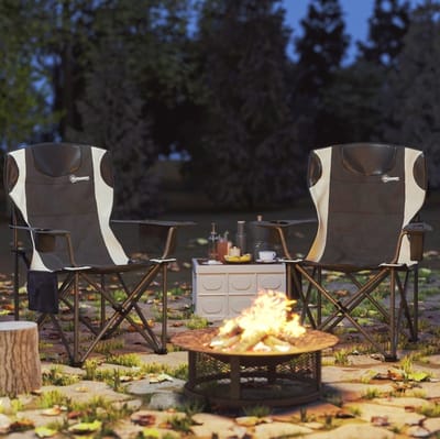MIVRAY Campingstoel 2-delige Set - Opvouwbare Vouwstoel Met Armleuningen, Hoofdsteun, Bekerhouder En Koeltas - Voor Camping En Tuin - Zwart