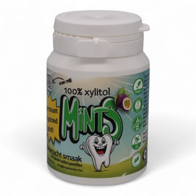 Bright Smile For You 100% Xylitol Mints - Pastilles - Suikervrij - Passievrucht smaak - Aspartaamvrij, ondersteuning voor een gezond gebit, verlichting bij een droge mond, verfrist een slechte adem - 100 stuks (verpakking van 1 maal 100 stuks)