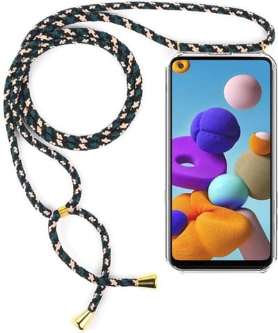 Hoesje Geschikt Voor Samsung Galaxy A41 Backcover met Koord hoesje - Camouflage Groen