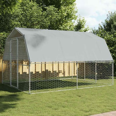 vidaXL - Hondenkennel - met - dak - en - deur - gegalvaniseerd - staal - zilverkleurig