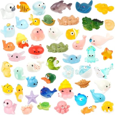 SnelShoppen - Mini Zeedieren Figuren - Kleine Zeehonden, Schildpadden en Vissen - Hars Decoratie voor DIY Aquarium - 12 Stuks - Kleurrijk en Schattig