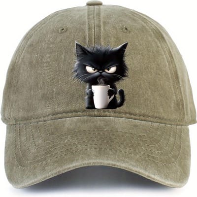 Koffie Kat Bedrukte Baseballpet Modieuze Decoratie voor Mannen en Vrouwen Buiten Zonnebrand Reizen gray