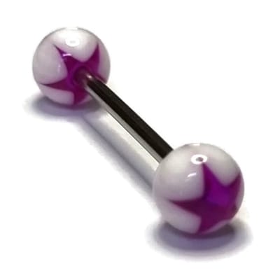 Aramat Jewels | Piercings | Paars-witte Acryl Ster Tongpiercing | | | |6mm | Staal | Volwassenen | Verkleurd niet