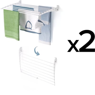 2x Foxydry Fold 82 cm DOWN - white - wasdroogrek wandmontage clicksysteem - neerwaartse sluiting - 82 x 50 x 10 cm