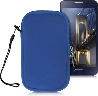 kwmobile telefoontasje universeel geschikt voor M - 5,5" smartphones - 15,2 x 8,3 cm - Hoesje met rits en polslusje -In blauw -