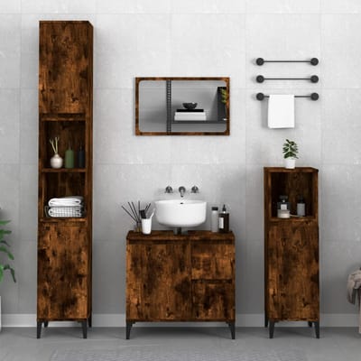 vidaXL - 3-delige - Badkamermeubelset - bewerkt - hout - gerookt - eikenkleurig