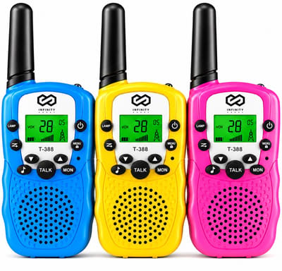 Infinity Goods Walkie Talkie - Voor Kinderen En Volwassenen - 3 Stuks - Incl. Batterijen - 3KM Bereik - Blauw, Roze & Geel
