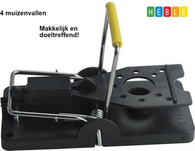 4x Muizenval - Herbruikbaar - Kunststof - Zonder gif - Voor Binnen & Buiten - 4 stuks Muizenklemmen - van Heble®