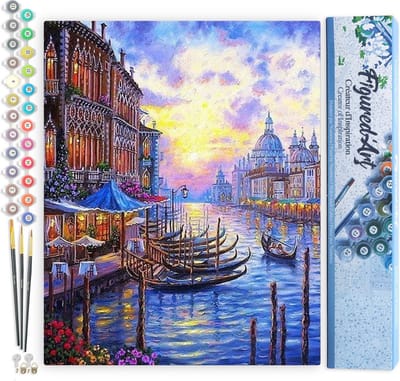Figured'Art Schilderen op Nummer Volwassenen canvas Het Canal Grande van Venetië - Handwerk acrylverf Kit DIY Compleet - 40x50cm zonder frame