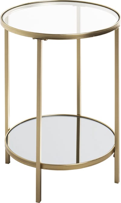 Bijzettafel – Goud gelakt staal met kristalspiegel – 38 cm breed, 38 cm diep, 55 cm hoog – Elegant design