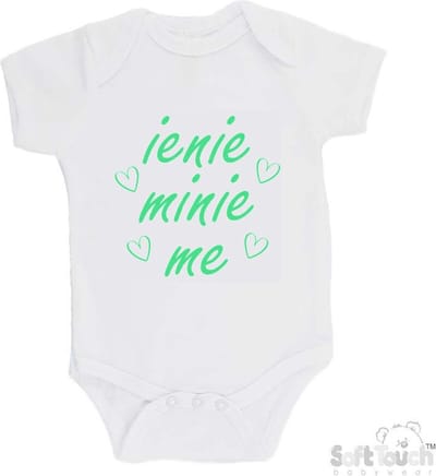 100% Katoenen Romper "Ienie minie me" Unisex Katoen Wit/mint Maat 56/62