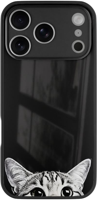 Hoesje geschikt voor Apple iPhone 17 Pro Max - Kat kiekeboe - Multi - TPU luxe case (glossy toplaag) - Luipaardprint - Hardcase backcover zwart