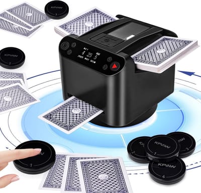 Automatische Kaartenschudmachine 2-in-1 met 360° Rotatie en Draadloze Uitgiftknoppen