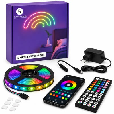 Evura Goods - Led strip 5 meter - Waterproof IP65 - RGB - afstandsbediening & telefoon app - waterdicht - dimbaar - buitenverlichting - timer en muziek modus -Led Lights -smart home verlichting - Binnenverlichting - tuinverlichting